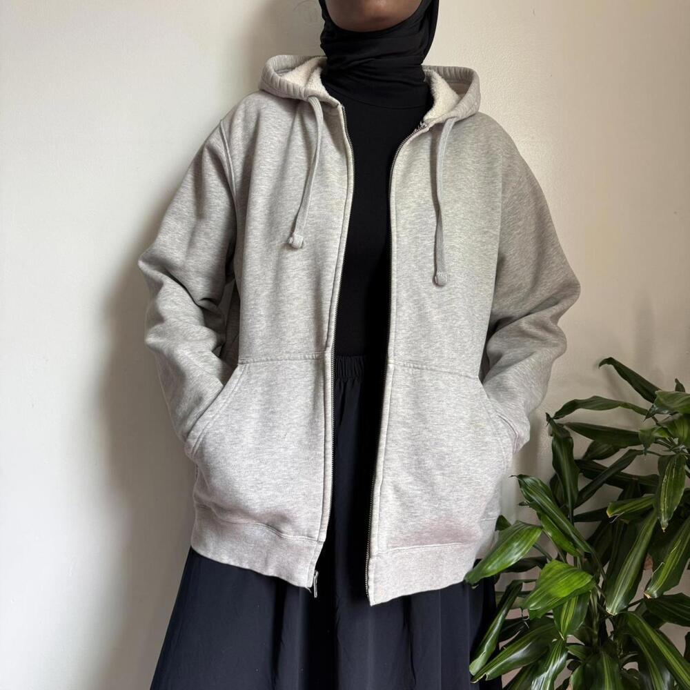 Vintage Lands End unisex oversized grey zip up hoodie size L - Picture 3 of 6